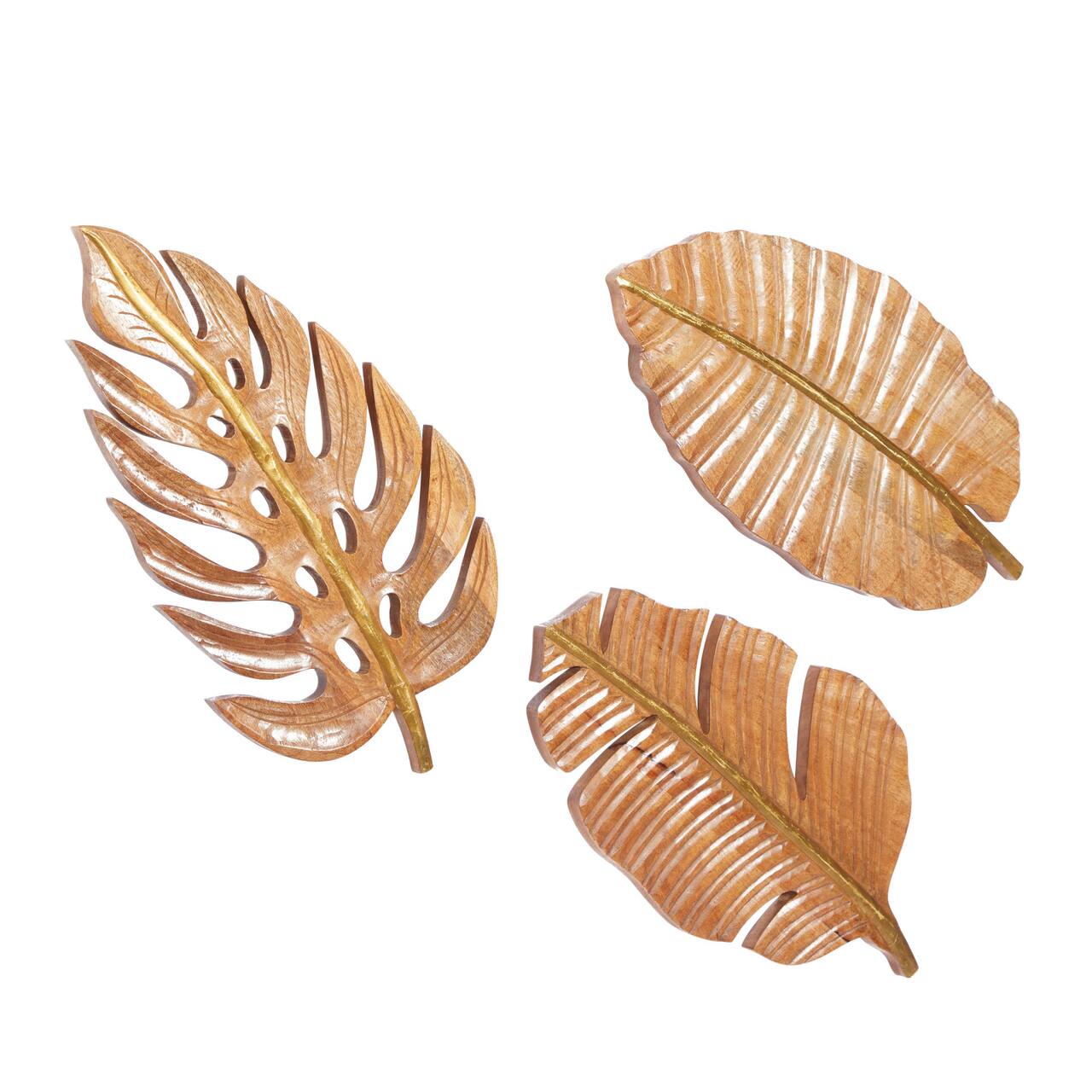 Brown Mango Wood Coastal Leaf Wall Décor Set